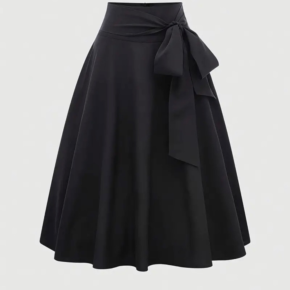 Elegant Polyester Skirt with Side Tie - Solid Color, Woven